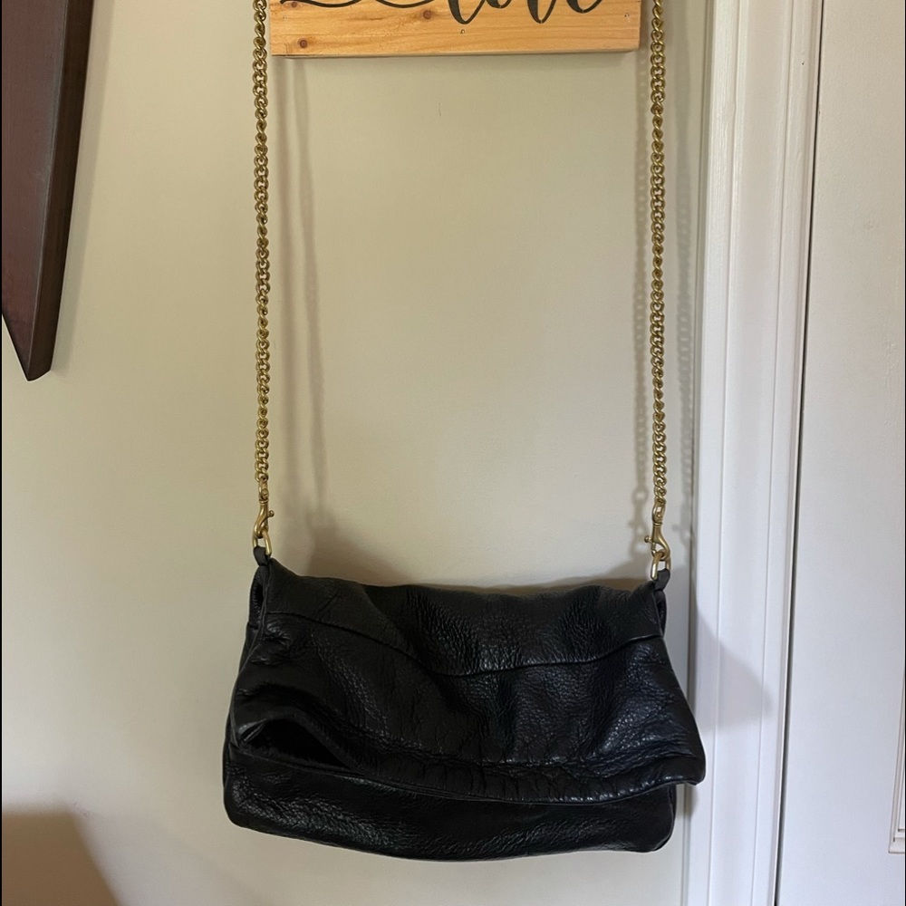 Opelle black fold over crossbody bag
